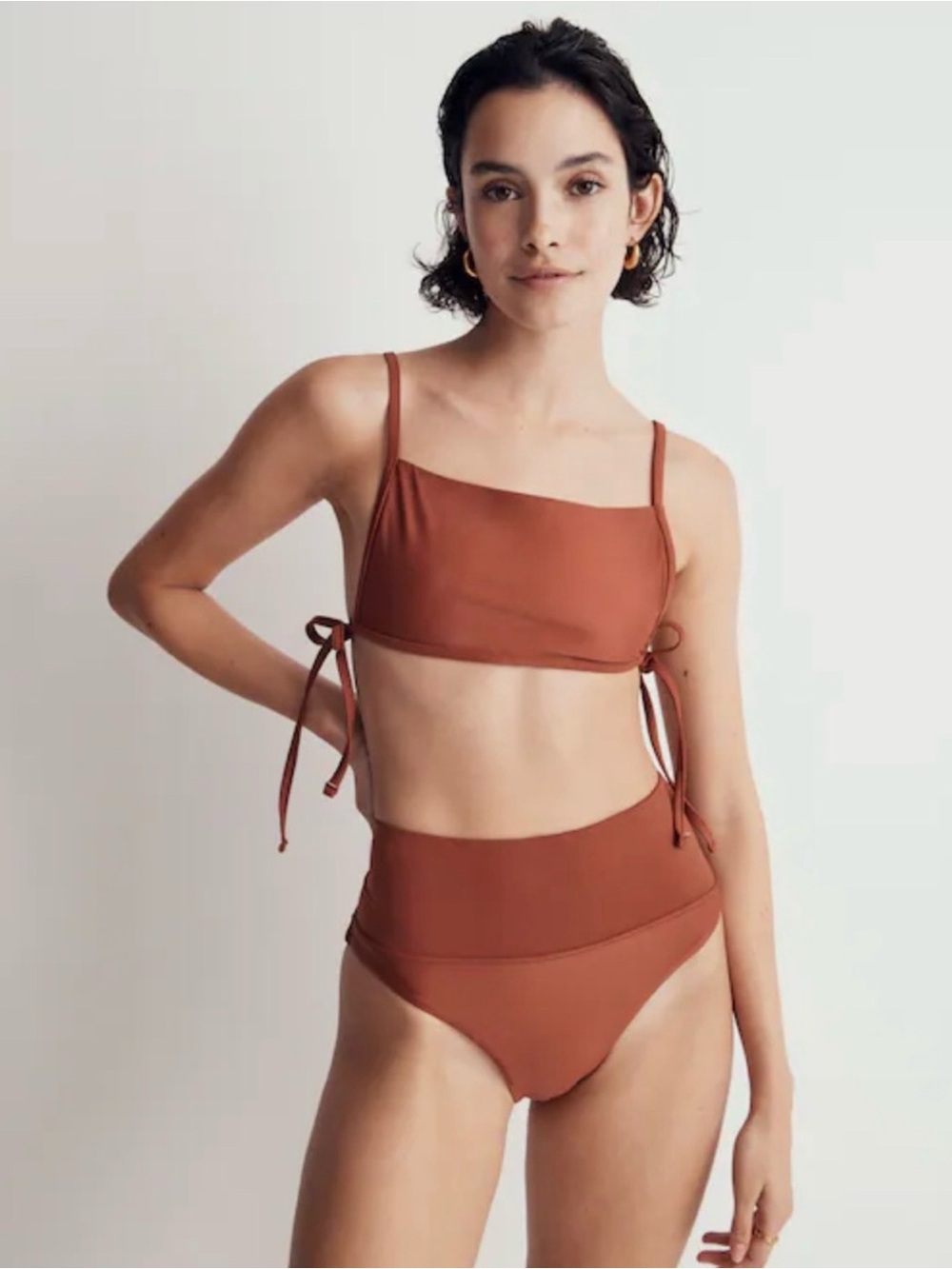 Madewell High Tie-Side Bikini top in Rust